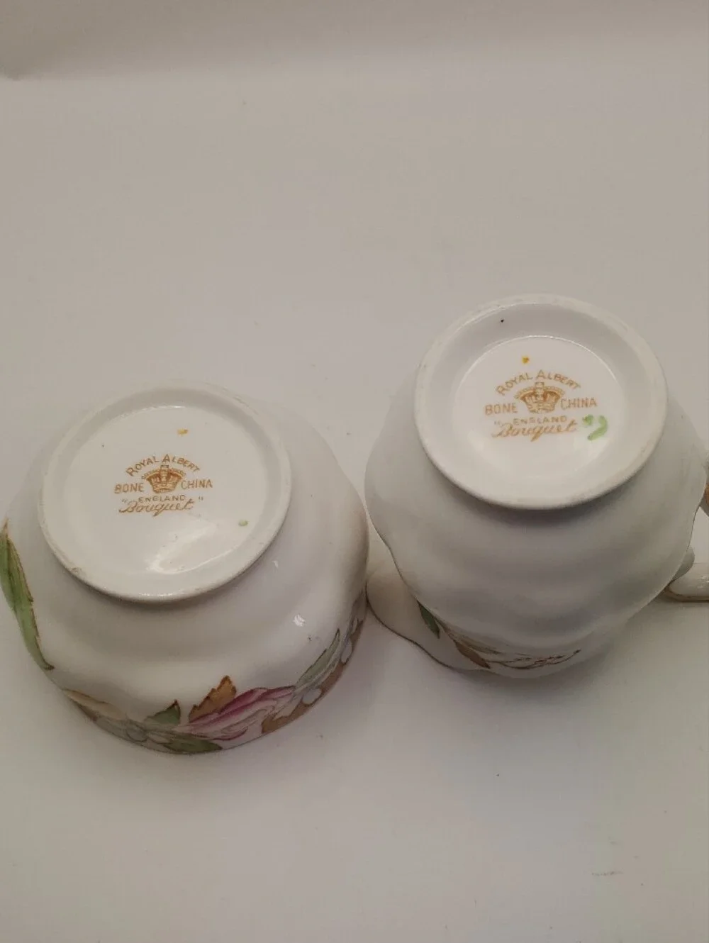 ROYAL ALBERT BOUQUET CREAM & SUGAR WITH GILT GOLD 1950'S